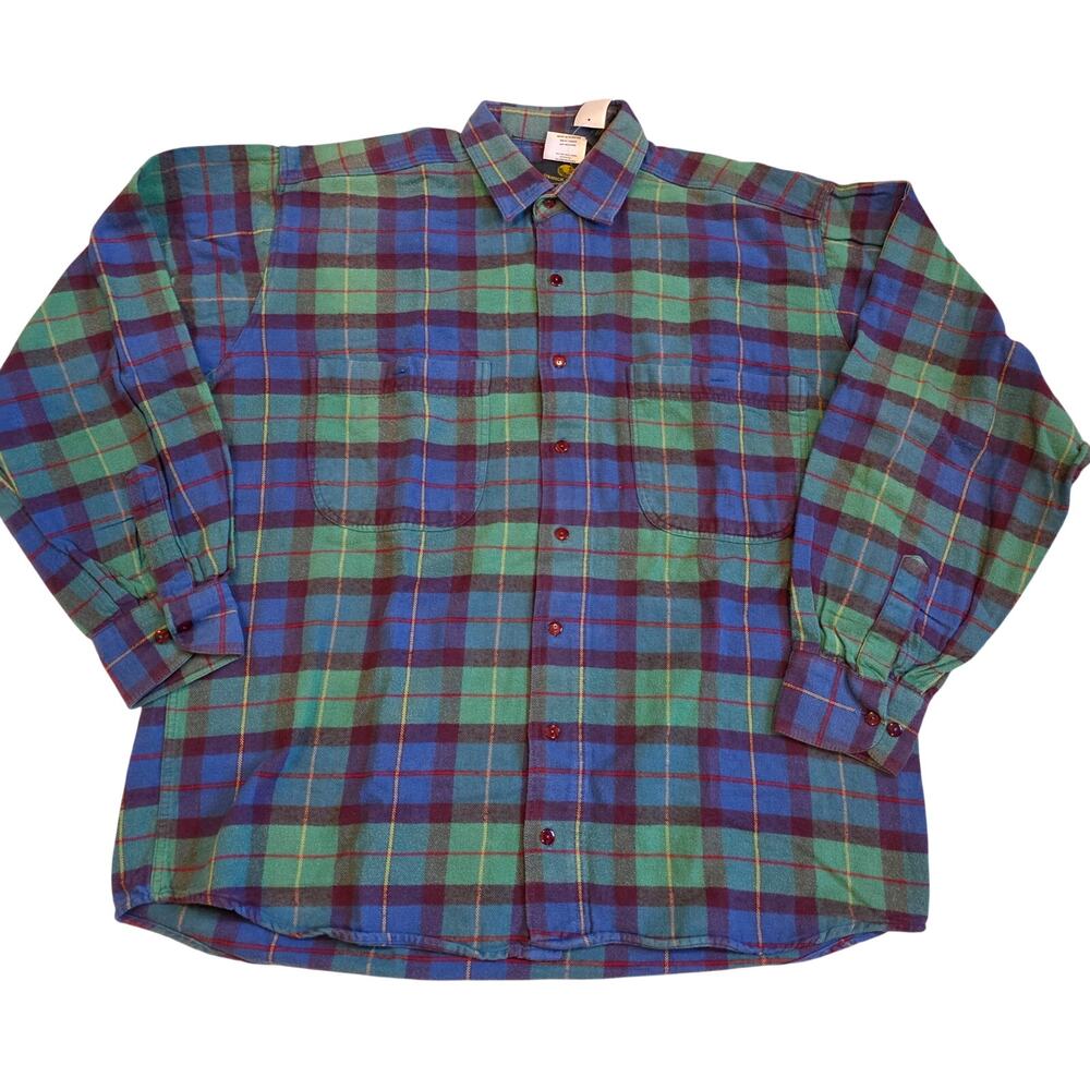 Strategic‎ Outfitters Plaid Flannel Shirt Mens Large Blue Green Button  90s Vibe